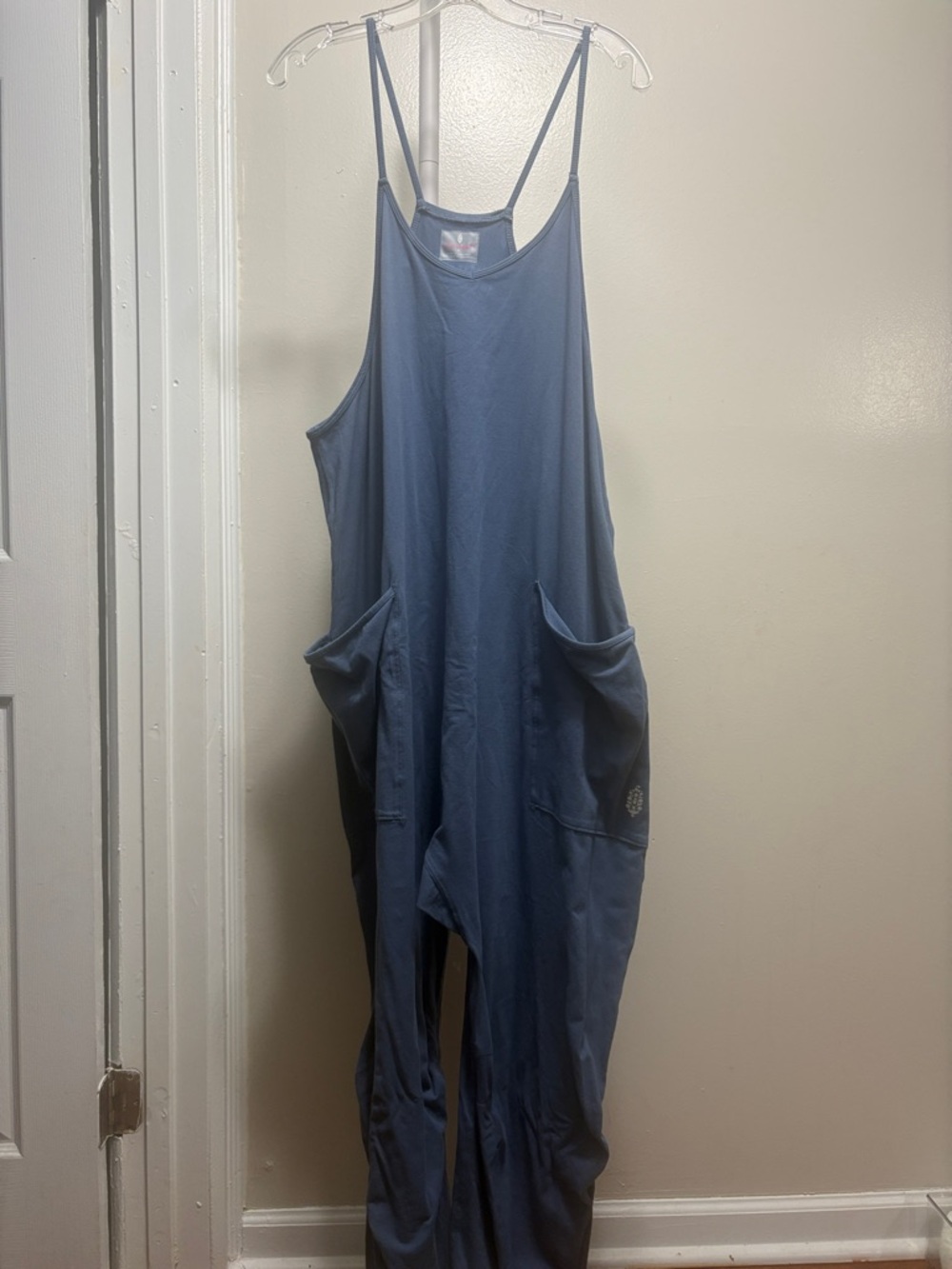 Free People Dusty Blue Spaghetti-Strap Pocket Jumpsuit